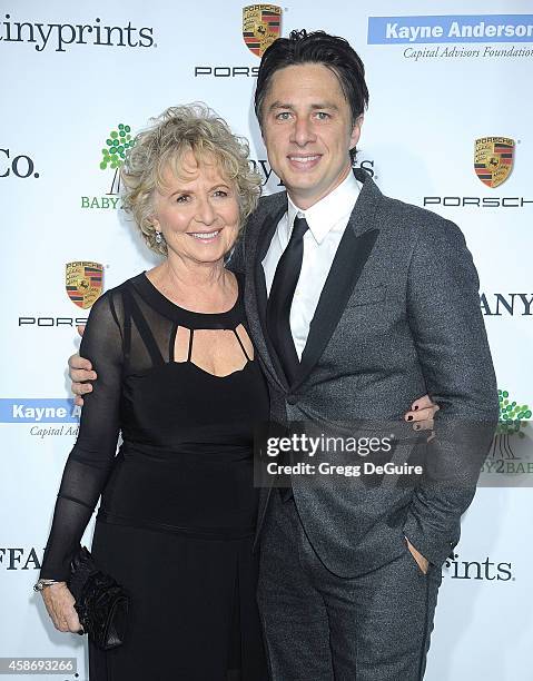 Actor Zach Braff and mom Anne Brodzinsky arrive at the 2014 Baby2Baby Gala presented by Tiffany & Co. Honoring Kate Hudson at The Book Bindery on...