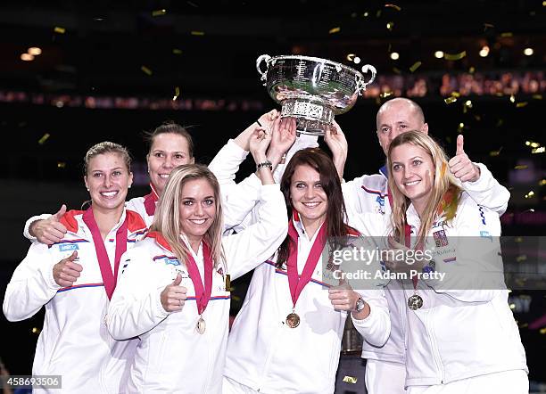 The Czech Republic team including Petr Pala Team Captain, Petra Kvitova, Lucie Safarova, Andrea Hlavackova, Lucie Hradecka and Klara Koukalova...