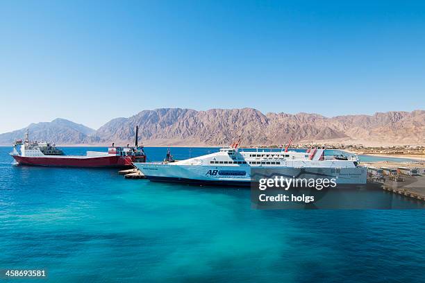 ferries docked at the egyptian town of nuweiba - nuweiba stock pictures, royalty-free photos & images