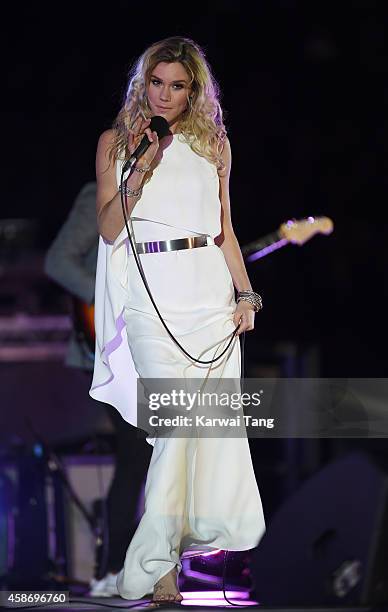 Joss Stone performs prior to the Dallas Cowboys versus Jacksonville Jaguars NFL match at Wembley Stadium on November 9, 2014 in London, England.