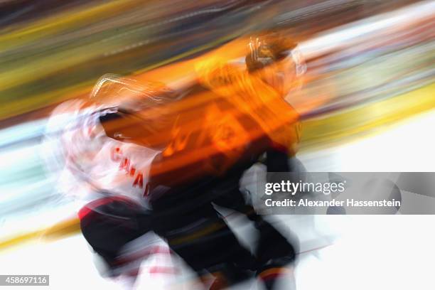 General action during match 6 of the Deutschland Cup 2014 between Canada and Germany at Olympia Eishalle on November 9, 2014 in Munich, Germany.y.