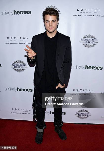 Singer Josh Golden arrives at the 3rd Annual Unlikely Heroes Awards Dinner and Gala at the Sofitel Hotel on November 8, 2014 in Los Angeles,...
