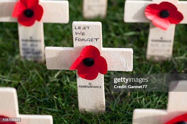 poppy crosses in the field of remembrance, edinburgh - armistice stock pictures, royalty-free photos & images