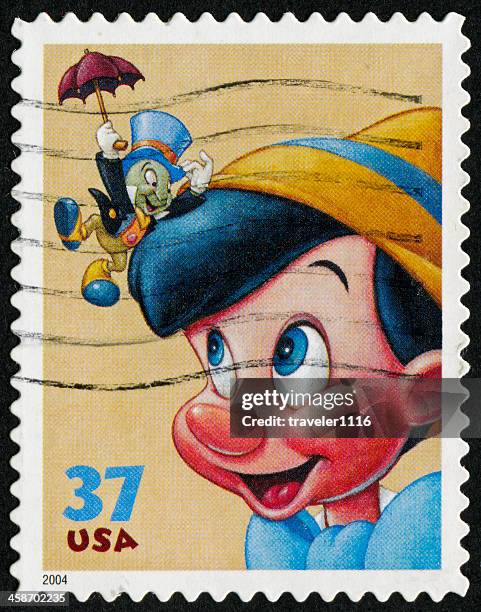 pinocchio stamp - long nose stock illustrations