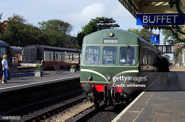 diesel train at sheringham railway station - train driver stock pictures, royalty-free photos & images