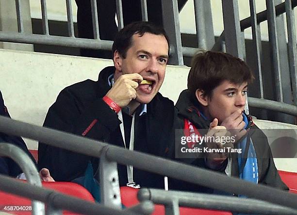 George Osborne attends as the Dallas Cowboys play the Jacksonville Jaguars in an NFL match at Wembley Stadium on November 9, 2014 in London, England.