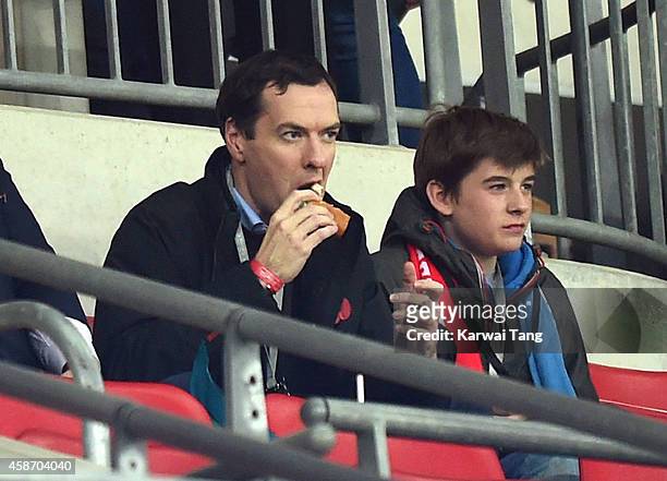 George Osborne attends as the Dallas Cowboys play the Jacksonville Jaguars in an NFL match at Wembley Stadium on November 9, 2014 in London, England.