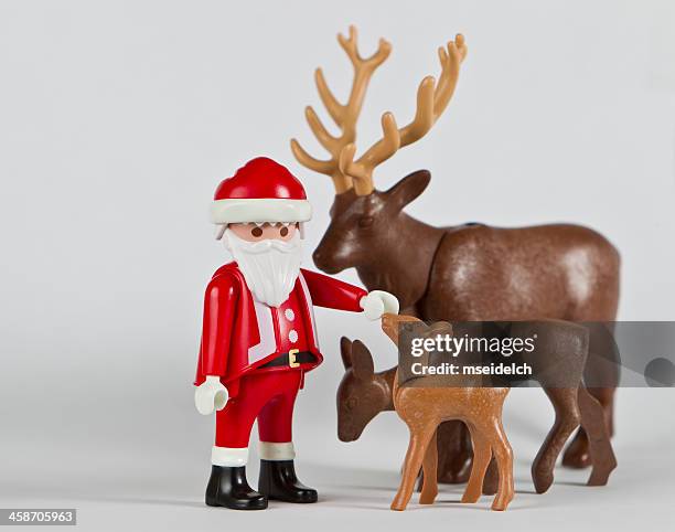 playmobil santa claus and reindeers - playmobil stock pictures, royalty-free photos & images