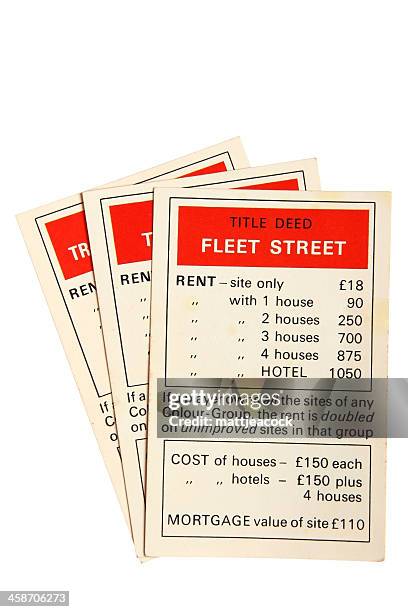 monopoly property cards - fleet street - fleet street stock pictures, royalty-free photos & images