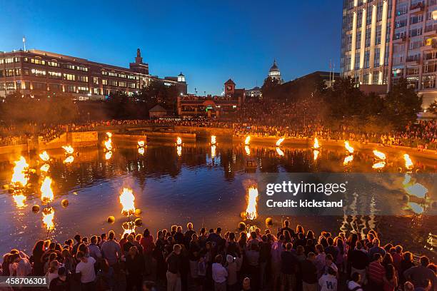 waterfire, an outdoor art event in providence rhode island - providence stock pictures, royalty-free photos & images