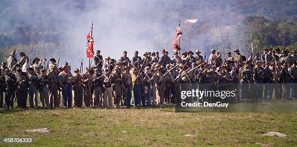 us civil war confederate infantry in shenandoah valley - civil war reenactment stock pictures, royalty-free photos & images