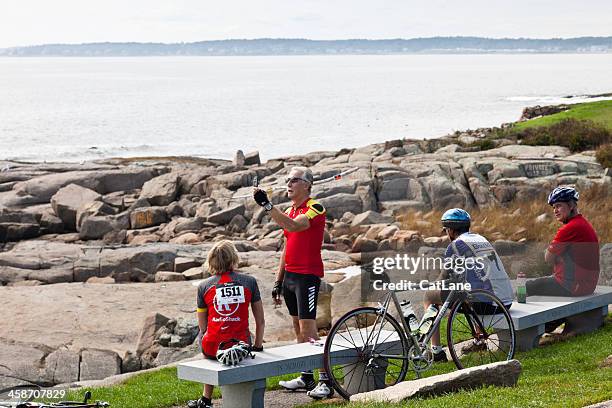 cyclists at sohier park, maine - york maine stock pictures, royalty-free photos & images