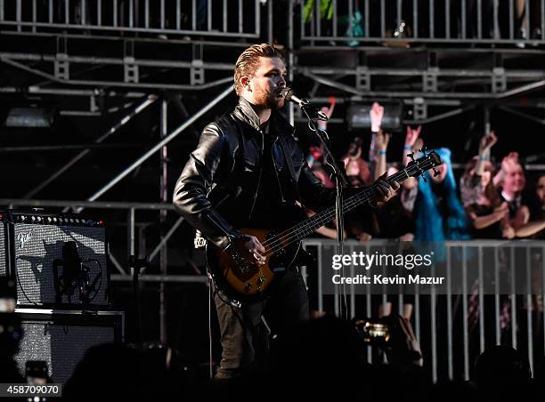 Mike Kerr of Royal Blood performs at the MTV EMA's 2014 at The Hydro on November 9, 2014 in Glasgow, Scotland.