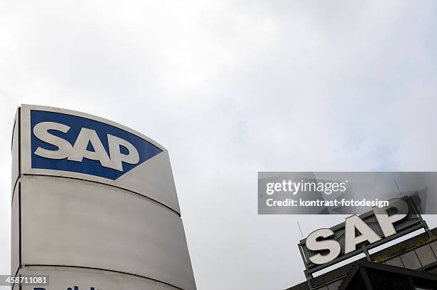 logo of sap, walldorf. - waldorf stock pictures, royalty-free photos & images