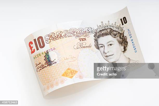 waved ten pound note / british currency - ten pound note stock pictures, royalty-free photos & images