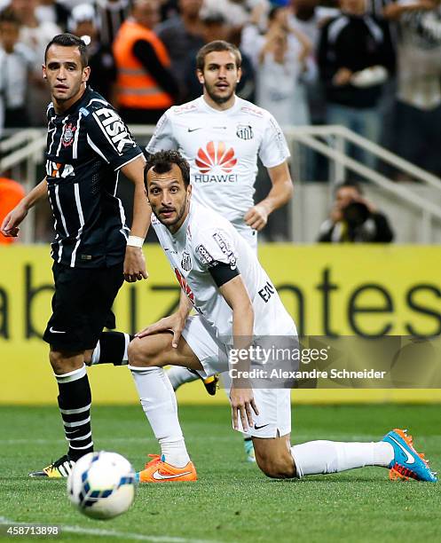 Edu Dracena os Santos in action during the match between Corinthians and Santos for the Brazilian Series A 2014 at Arena Corinthians on November 9,...