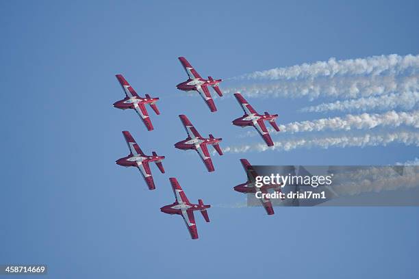 snowbirds volando en formación - canadian snowbird fotografías e imágenes de stock