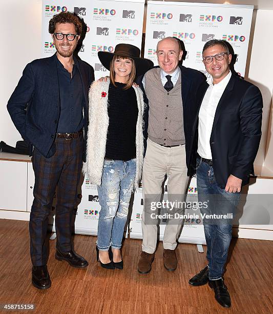 Andrea Castellari, Alessandra Amoroso, Roberto Arditti and Raffaele Annecchino attend Press Conference for Milan, city of Expo2015, will host next...