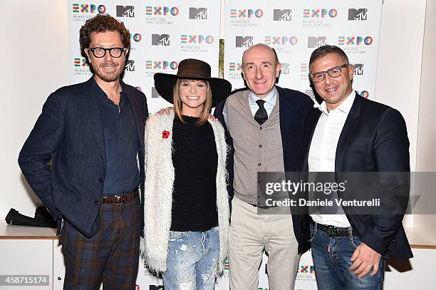 Andrea Castellari, Alessandra Amoroso, Roberto Arditti and Raffaele Annecchino attend Press Conference for Milan, city of Expo2015, will host next...