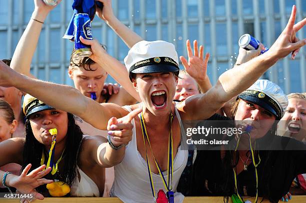 young swedish students celebrating graduation - graduation sweden stock pictures, royalty-free photos & images