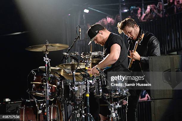 Mike Kerr and Ben Thatcher of Royal Blood perform on stage during the MTV EMA's 2014 at The Hydro on November 9, 2014 in Glasgow, Scotland.