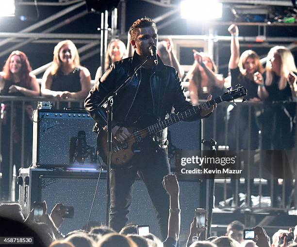 Mike Kerr of Royal Blood performs at the MTV EMA's 2014 at The Hydro on November 9, 2014 in Glasgow, Scotland.