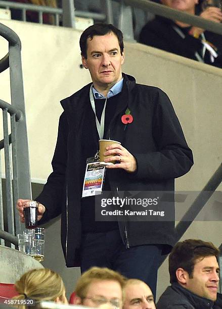 George Osborne attends as the Dallas Cowboys play the Jacksonville Jaguars in an NFL match at Wembley Stadium on November 9, 2014 in London, England.