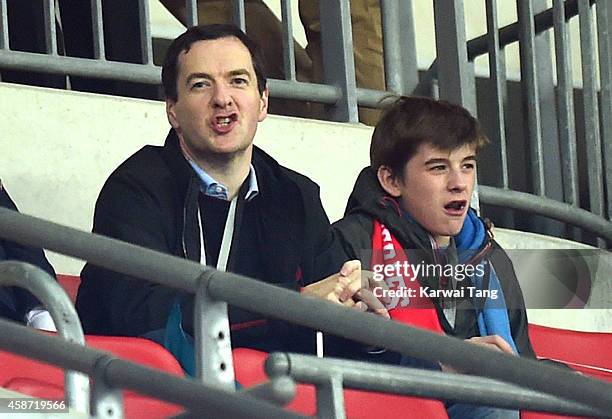 George Osborne attends as the Dallas Cowboys play the Jacksonville Jaguars in an NFL match at Wembley Stadium on November 9, 2014 in London, England.