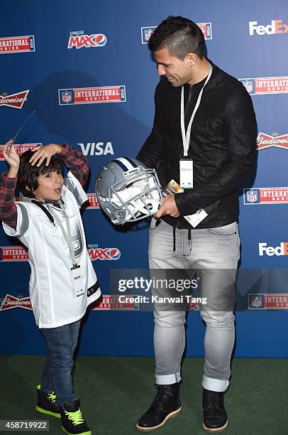 Sergio Aguero attends as the Dallas Cowboys play the Jacksonville Jaguars in an NFL match at Wembley Stadium on November 9, 2014 in London, England.