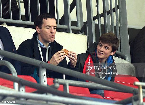 George Osborne attends as the Dallas Cowboys play the Jacksonville Jaguars in an NFL match at Wembley Stadium on November 9, 2014 in London, England.