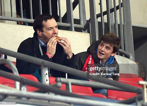 George Osborne attends as the Dallas Cowboys play the Jacksonville Jaguars in an NFL match at Wembley Stadium on November 9, 2014 in London, England.