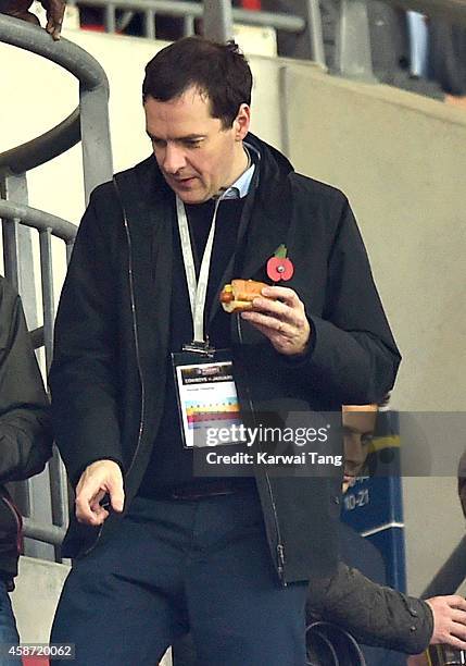 George Osborne attends as the Dallas Cowboys play the Jacksonville Jaguars in an NFL match at Wembley Stadium on November 9, 2014 in London, England.