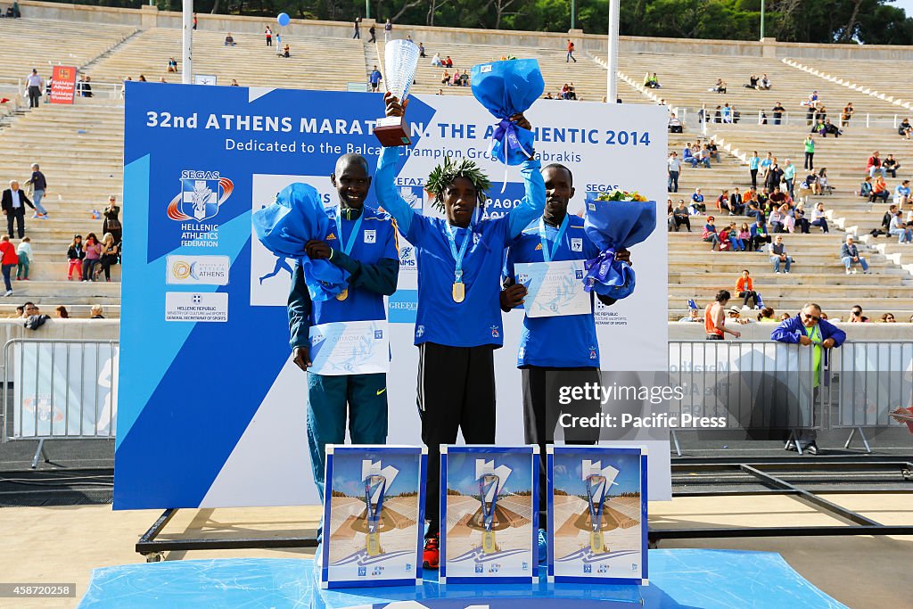 The first three places of the men's 32nd Athens Marathon The...