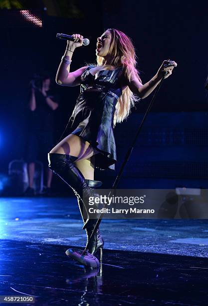 Dinah Hansen of Fifth Harmony performs on stage during the 2014 MTV EMA Kick Off at the Klipsch Amphitheater on November 9, 2014 in Miami, Florida.