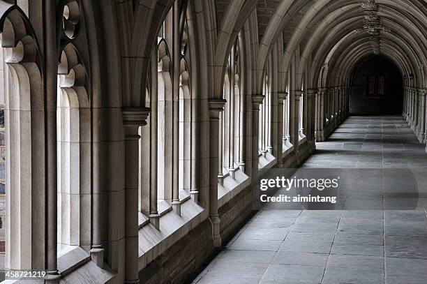 arched hallway in princeton university - princeton hall stock pictures, royalty-free photos & images