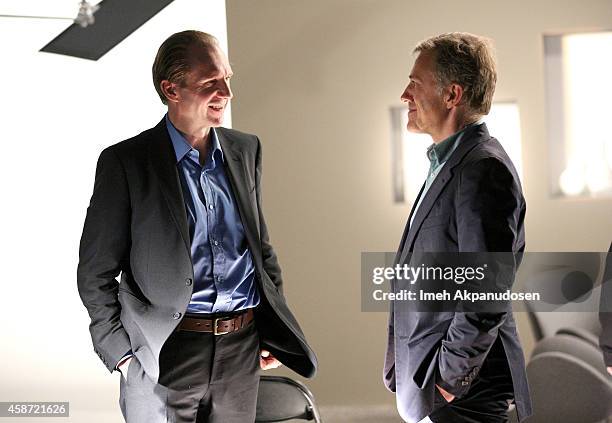 Actors Ralph Fiennes and Christoph Waltz attends day two of Variety Studio: Actors On Actors presented by Samsung Galaxy on November 9, 2014 in Los...