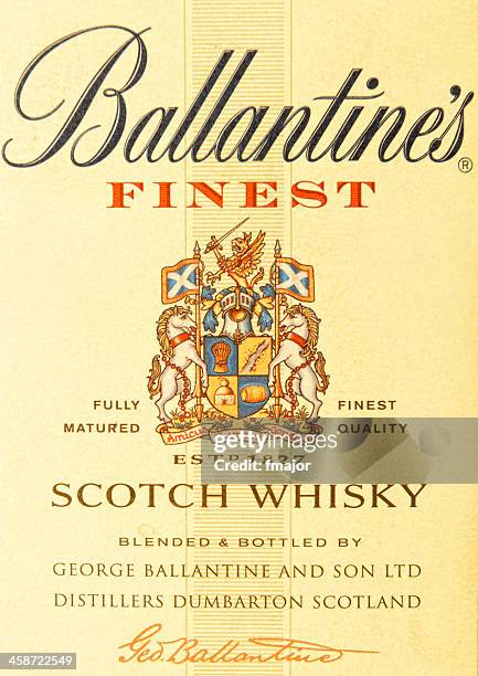 label of ballantine's scoth whisky bottle - scotch whisky stock pictures, royalty-free photos & images