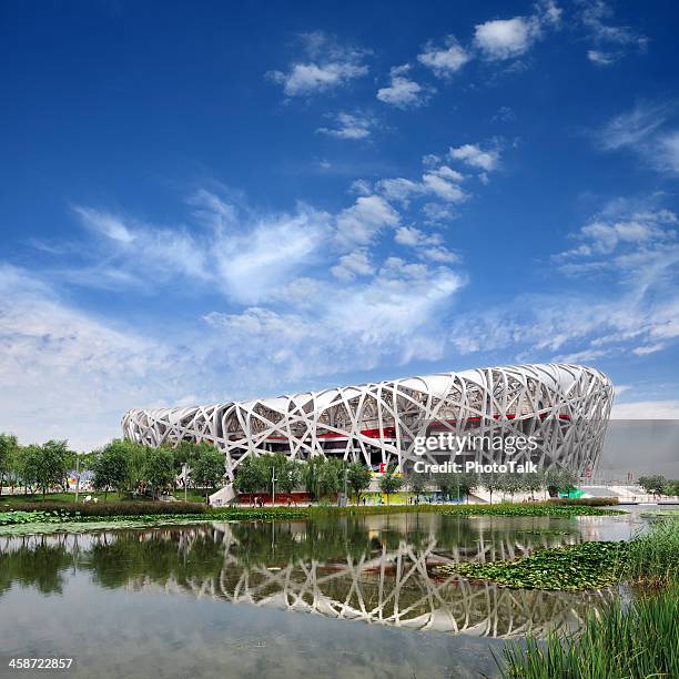 beijing national olympic stadium "bird's nest" - xxlarge - olympic stadium stock pictures, royalty-free photos & images