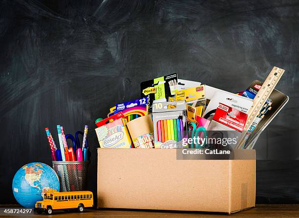 donation box for school supplies - the new school stock pictures, royalty-free photos & images