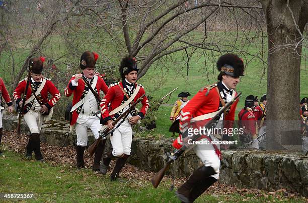 patriot's day reenactment - american revolution soldier stock pictures, royalty-free photos & images