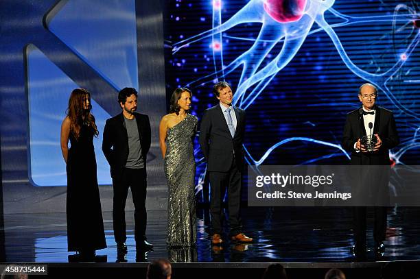 Breakthrough Prize Co-Founders Sergey Brin and Anne Wojciki, Patient Nicolas Berben and Academy of Sciences in France Member and Neurosurgeon...