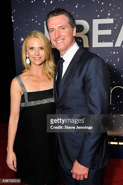 Jennifer Siebel-Newsom and Lt. Governor Gavin Newsom attend the Breakthrough Prize Awards Ceremony Hosted By Seth MacFarlane at NASA Ames Research...