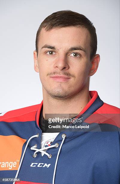Michael Vandas of Slovakia poses for a portrait during the Slovakia men's national ice hockey team presentation on November 6, 2014 in Munich,...