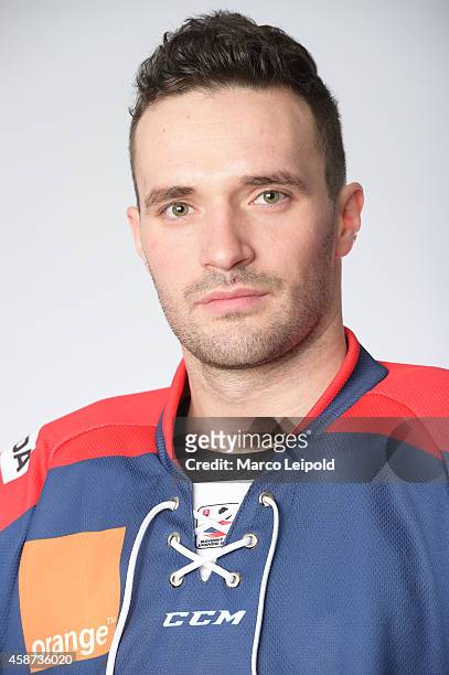 Marek Viedensky of Slovakia poses for a portrait during the Slovakia men's national ice hockey team presentation on November 6, 2014 in Munich,...