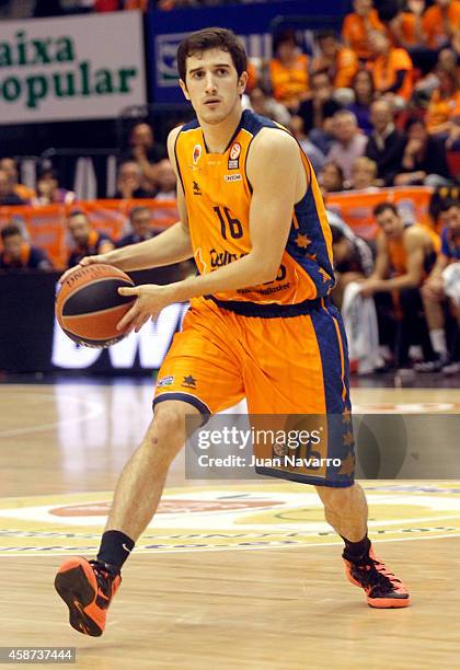 Guillem Vives, #16 of Valencia Basket in action during the 2014-2015 Turkish Airlines Euroleague Basketball Regular Season Date 4 game between...