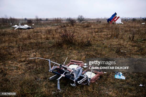 Picture taken on November 10 shows parts of the Malaysia Airlines Flight MH17 at the crash site near the village of Hrabove , some 80 kms east of...