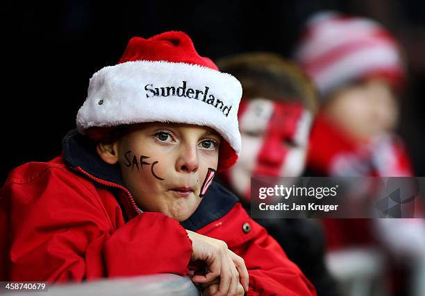 Young Sunderland fan enjoys the atmosphere prior to the Barclays Premier League match between Sunderland and Norwich City at Stadium of Light on...