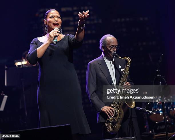 Queen Latifah performs onstage at the 2014 Thelonious Monk International Jazz Trumpet Competition at Dolby Theatre on November 9, 2014 in Hollywood,...