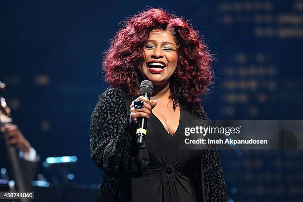 Singer/songwriter Chaka Khan performs onstage at the 2014 Thelonious Monk International Jazz Trumpet Competition at Dolby Theatre on November 9, 2014...