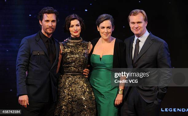 Actor Matthew McConaughey, actress Anne Hathaway, producer Emma Thomas and director Christopher Nolan attend "Interstellar" premiere at UME Cinema on...